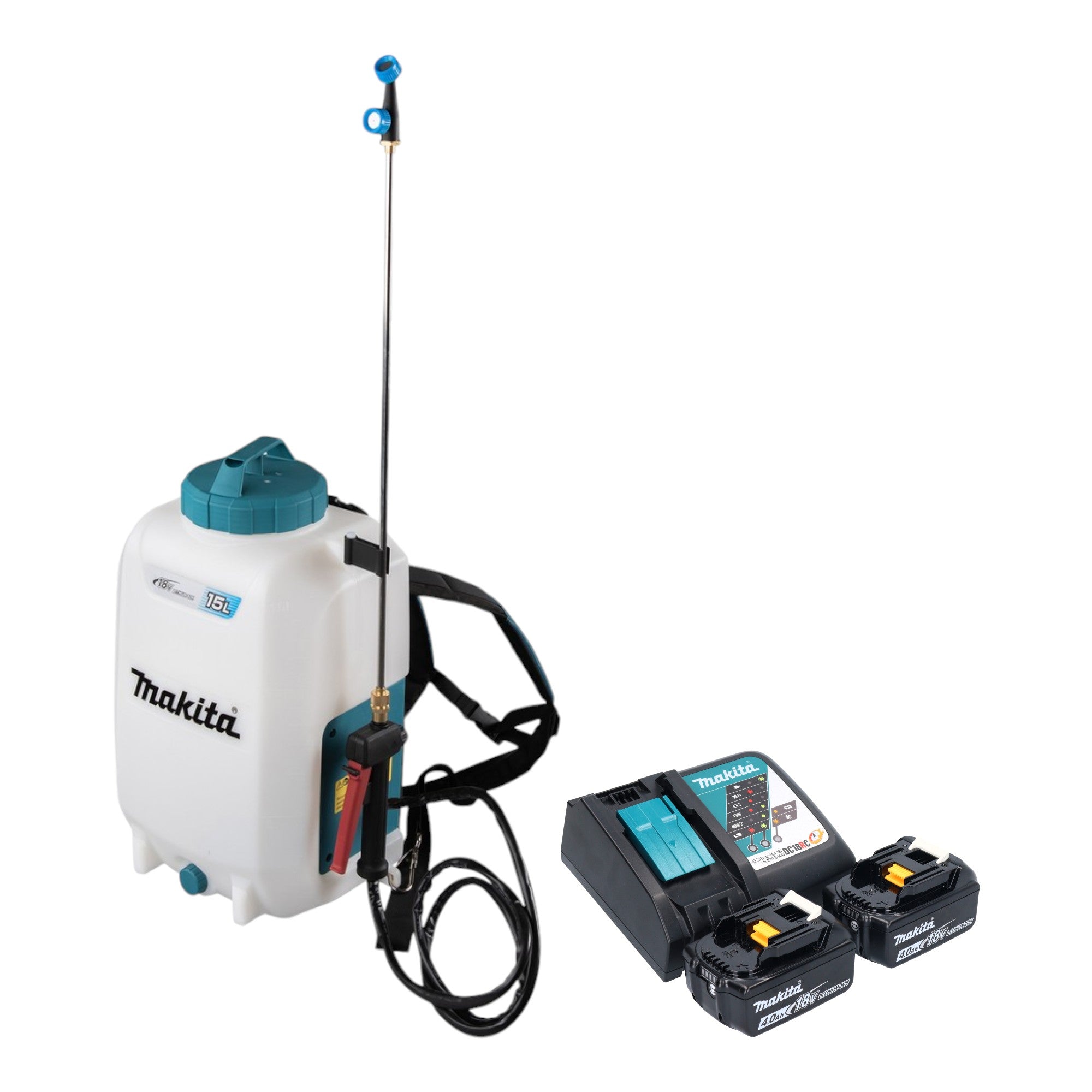 Makita DUS 158 RM2 Akku Druckspritze 18 V 15 l 5 0 bar 2x Akku 4 0 Ah Ladegeraet 0 - toolbrothers
