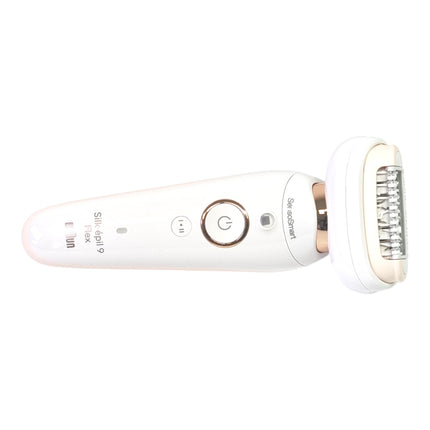 BRAUN Silk-épil 9 Flex 9-100 set de belleza depiladora femenina / depiladora + cepillo de limpieza facial FaceSpa + 9 accesorios + bolsa blanco / dorado