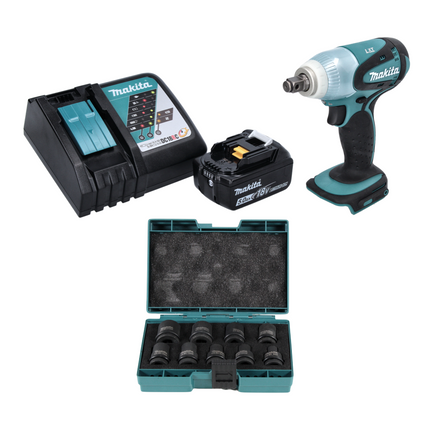 Makita DTW 251 RT1 Akku Schlagschrauber 18 V 230 Nm 1/2" + 1x Akku 5,0 Ah + Ladegerät + 9 tlg. Stecknuss Set - Toolbrothers