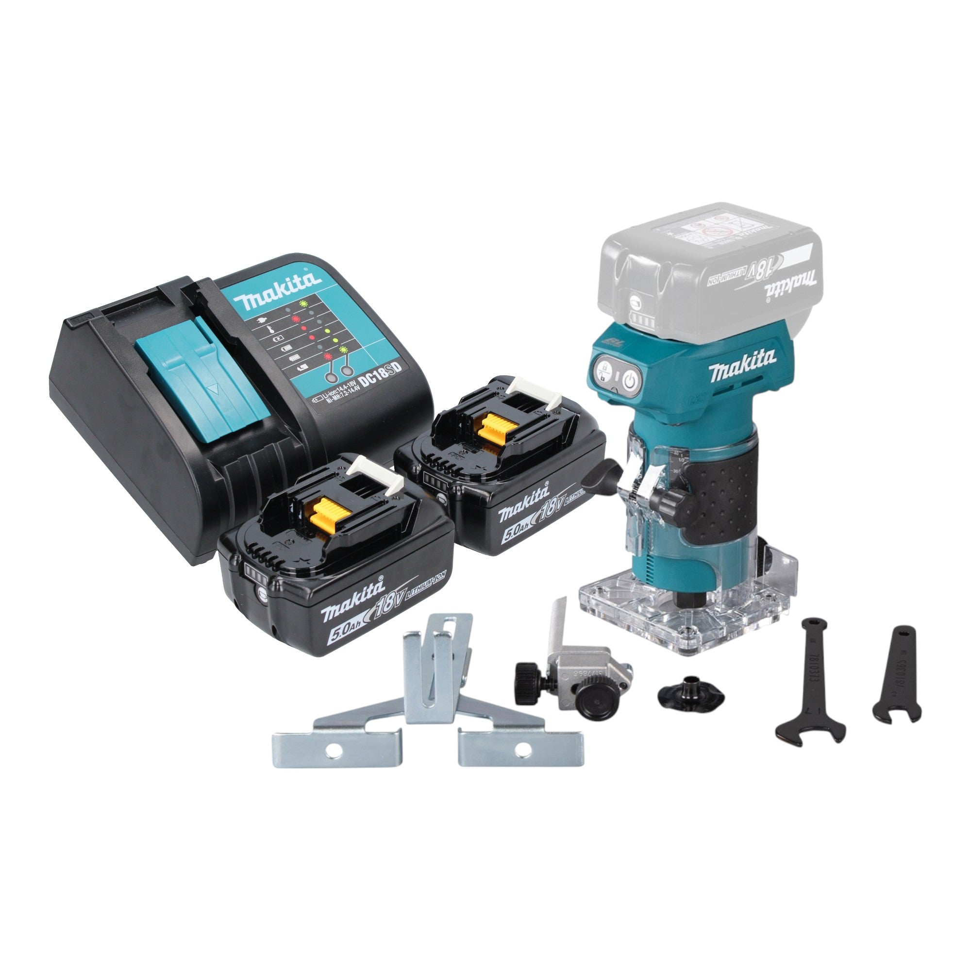 Makita DRT 52 ST Akku Kantenfraese 18 V 6 mm Brushless 2x Akku 5 0 Ah Ladegeraet 0 - toolbrothers