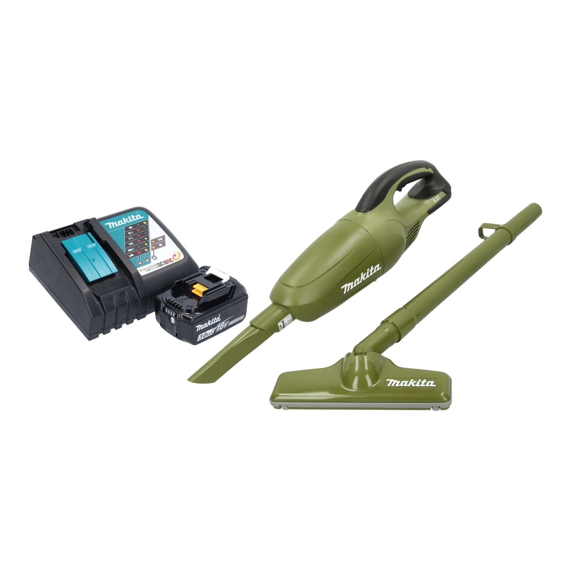 Makita DCL 180 RFO Akku Staubsauger 18 V 0 65 l Olive Outdoor Adventure Serie 1x Akku 3 0 Ah Ladegeraet 0 - toolbrothers