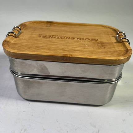 Toolbrothers Fan Edelstahl Brotdose mit 2 Etagen und Bambus Deckel 1340 ml Leicht gebraucht 1 - toolbrothers