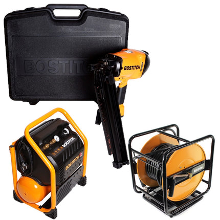 Bostitch F21PL-E 21° Anker Nagler / Rundkopf Streifennagler Druckluft + RC10SQ-E Kompressor 9,4 Liter / 1,5 PS / 13,78 Bar + CPACK30 Schlauch 30 m - Toolbrothers