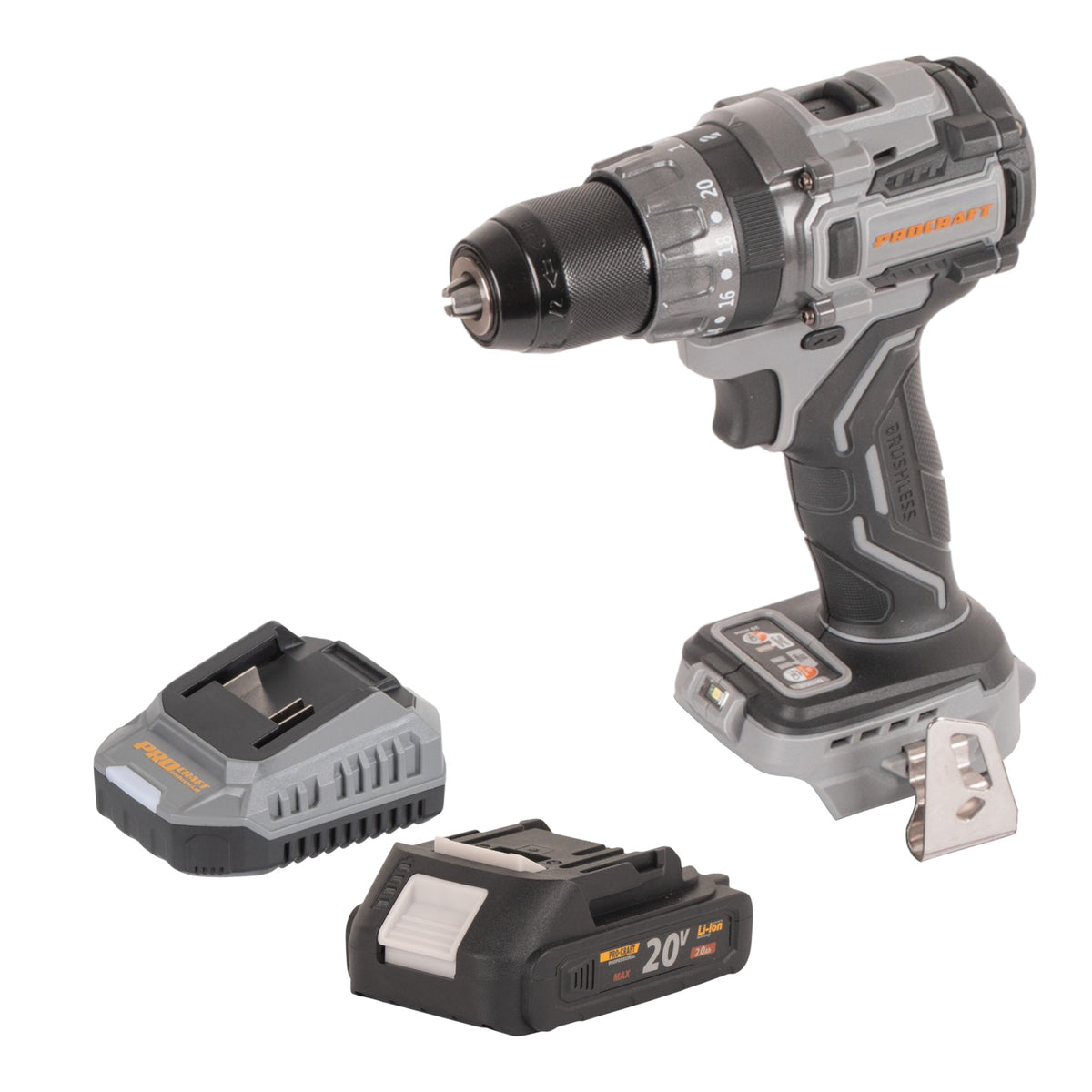 Procraft Industrial CD20Abb Akku Schlagbohrschrauber 20 V 85 Nm + 1x Akku 2,0 Ah + Ladegerät