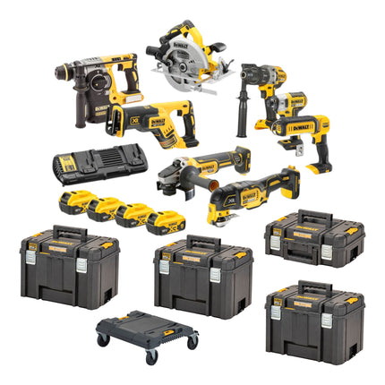 DeWalt DCK 853 P4T cordless tool set 18 V DCD 996 + DCF 887 + DCH 273 + DCG 405 + DCS 367 + DCS 356 + DCS 565 + DCL 050 + 4x rechargeable battery 5.0 Ah + charger + 4x T STAK + trolley