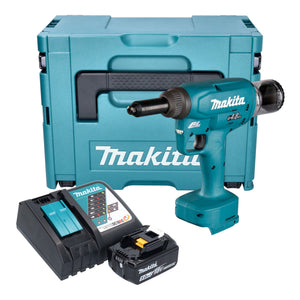Makita DRV 150 RT1J Akku Blindnietsetzgerät 18 V 10 kN 2,4 - 4,8 mm Brushless + 1x Akku 5,0 Ah + Ladegerät + Makpac