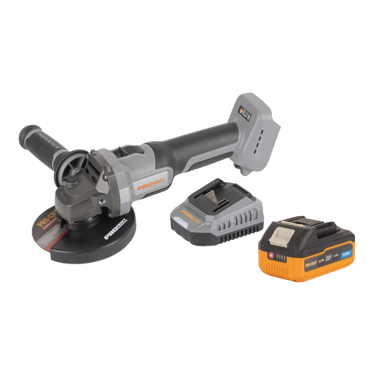 Procraft Industrial AG125Abb Akku Winkelschleifer 20 V 125 mm Brushless + 1x Akku 4,0 Ah + Ladegerät