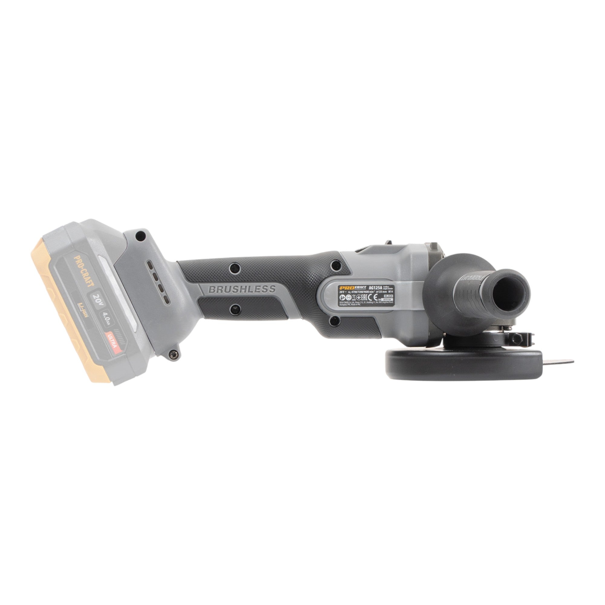 Procraft Industrial AG125Abb Akku Winkelschleifer 20 V 125 mm Brushless 2x Akku 4 0 Ah Ladegeraet 4 - toolbrothers