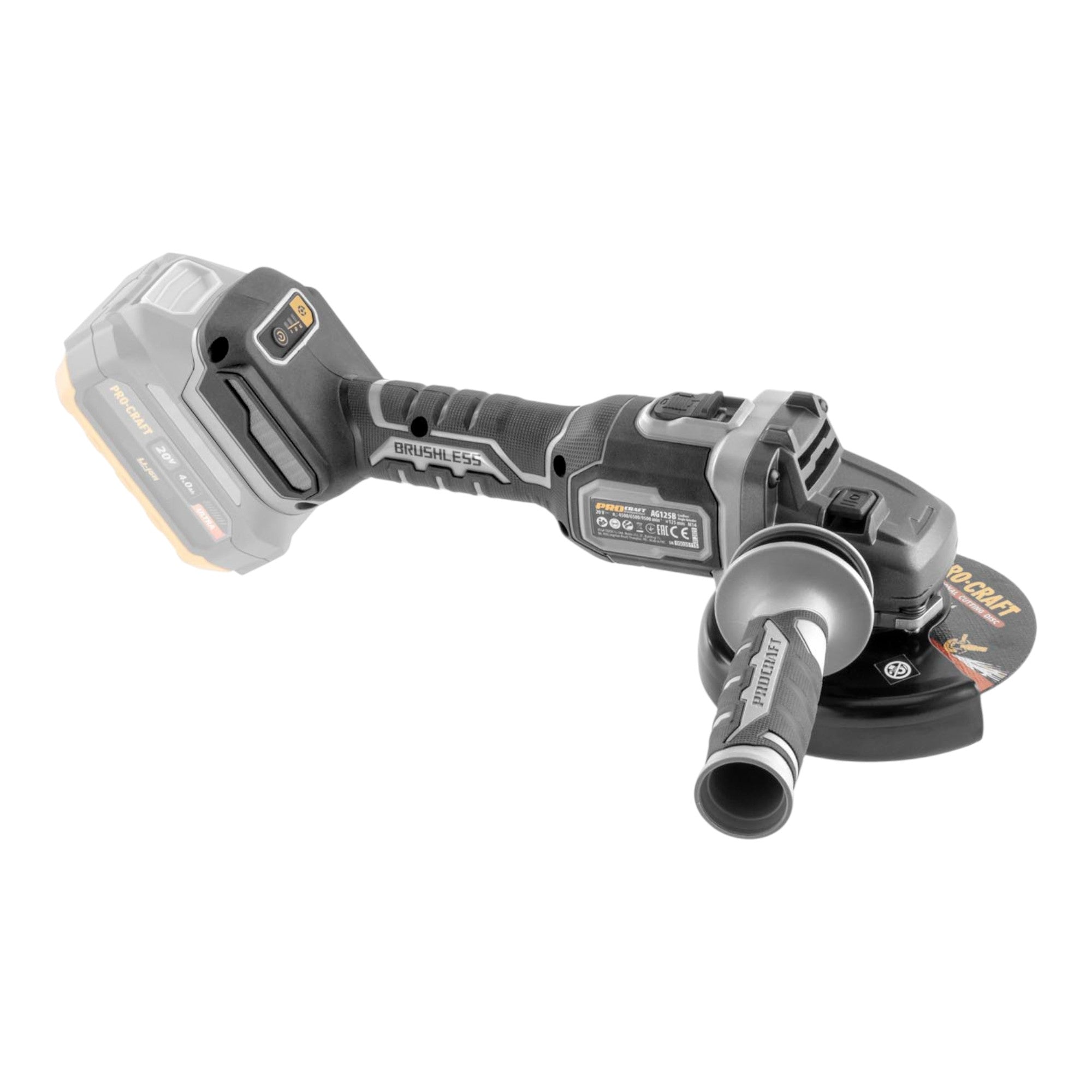 Procraft Industrial AG125Bbb Akku Winkelschleifer 20 V 125 mm Brushless 1x Akku 2 0 Ah Ladegeraet 4 - toolbrothers