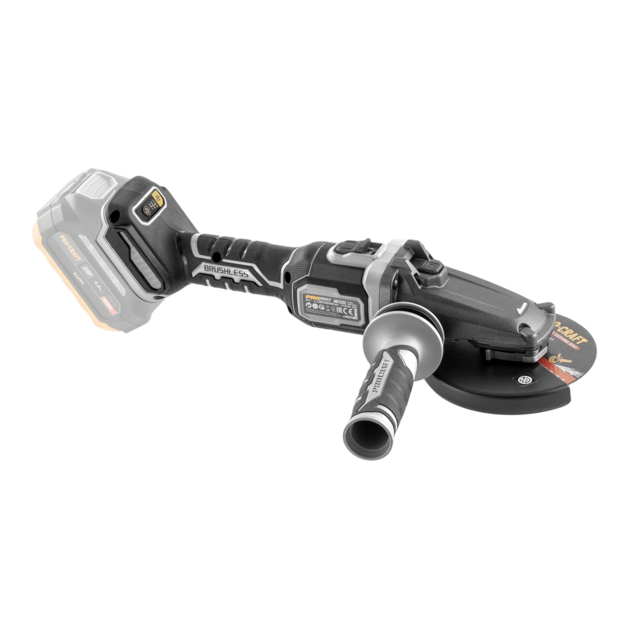 Procraft Industrial AG125Cbb Akku Flachkopf Winkelschleifer 20 V 125 mm Brushless 1x Akku 4 0 Ah ohne Ladegeraet 4 - toolbrothers