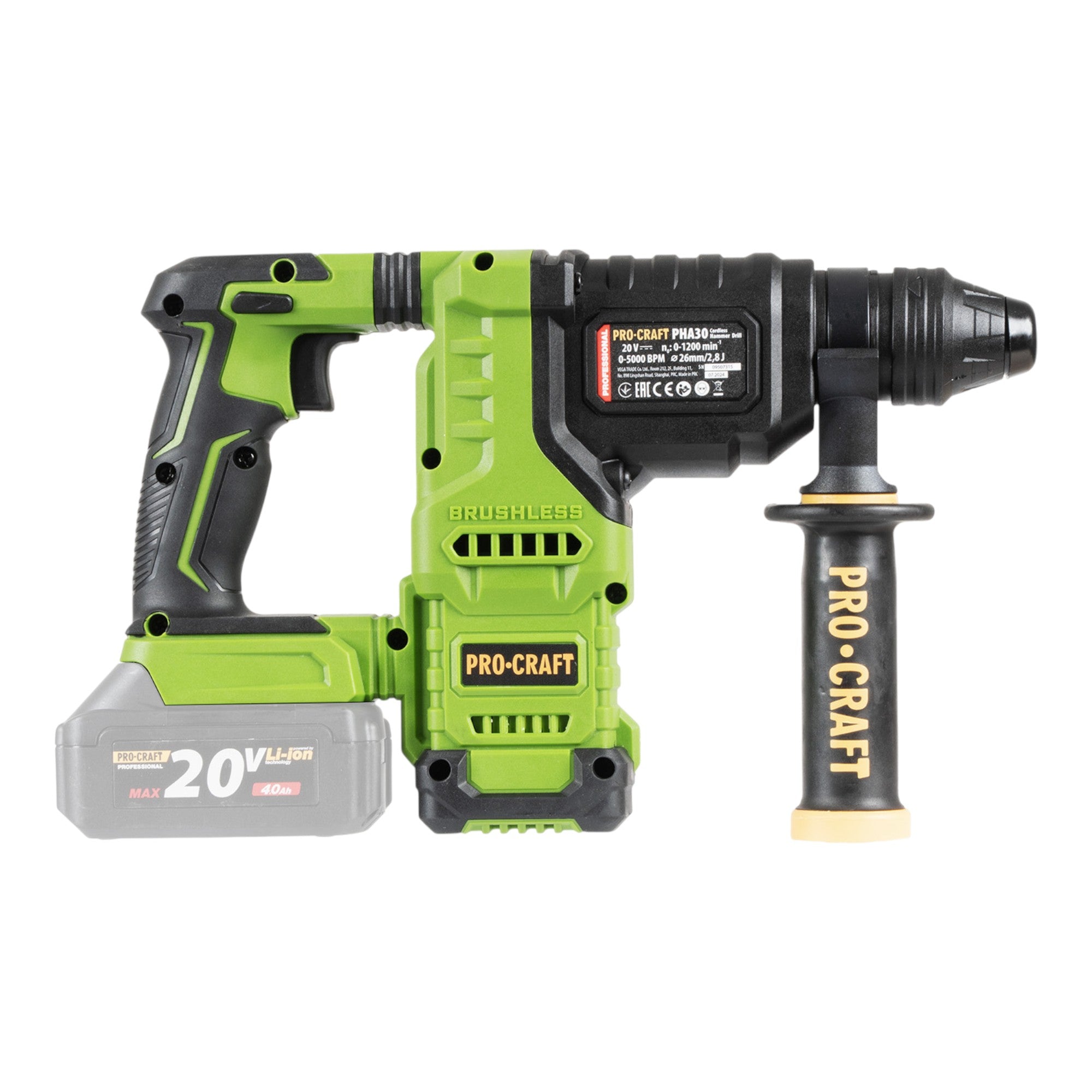 Procraft PHA30bb Akku Bohrhammer 20 V 2 8 J SDS plus Brushless 1x Akku 4 0 Ah ohne Ladegeraet 4 - toolbrothers