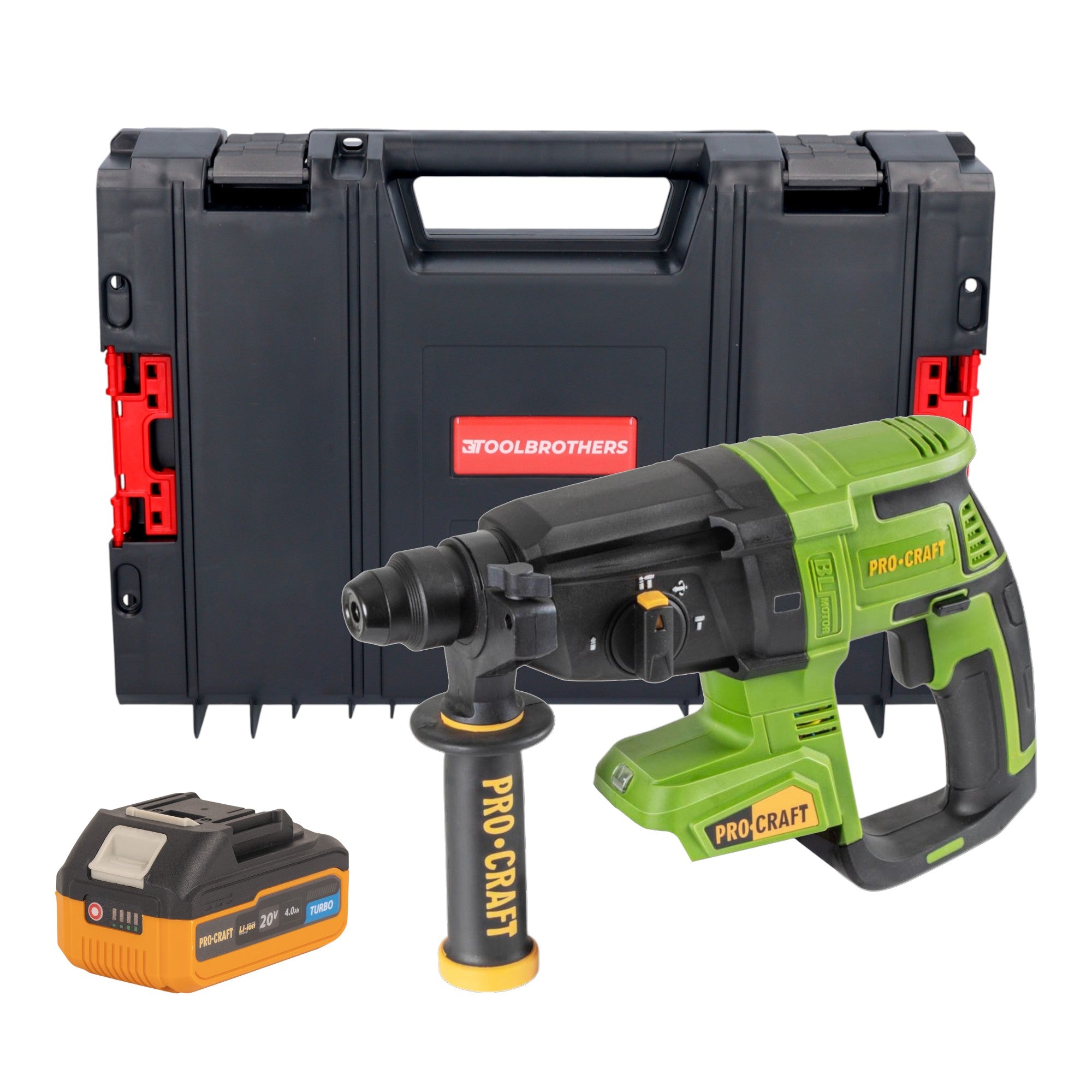 Procraft PHA40bb Akku Bohrhammer 20 V 2 6 J SDS plus Brushless 1x Akku 4 0 Ah RHINO Toolcase ohne Ladegeraet 0 - toolbrothers