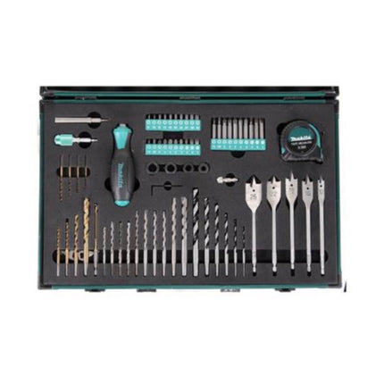 Taladro atornillador a batería Makita DF 347 DWE 14,4 V Li-ion + 2x Baterías 1,5 Ah + Cargador + Makita P-90261 Pro XL - Gran juego de brocas, taladros y accesorios - 70 piezas