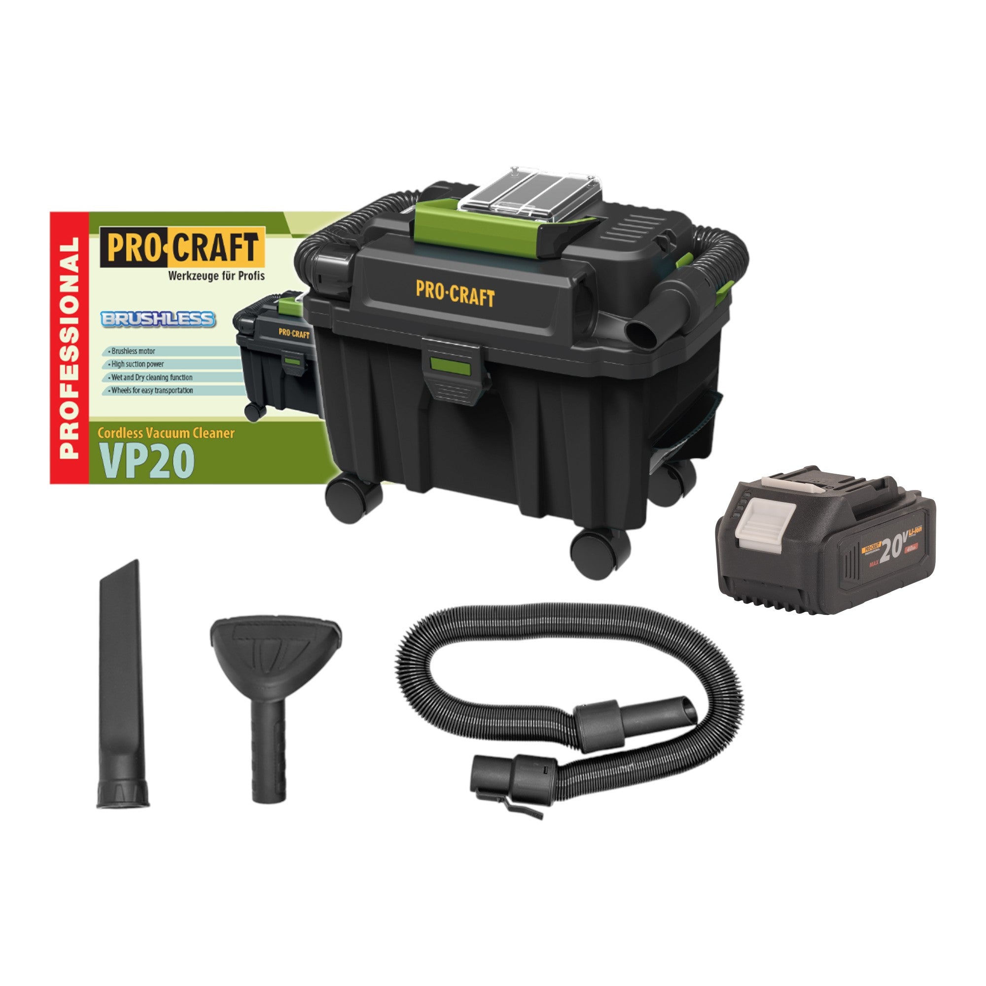Procraft VP20 Akku Industriesauger 20 V 10 l Brushless 1x Akku 4 0 Ah ohne Ladegeraet 0 - toolbrothers