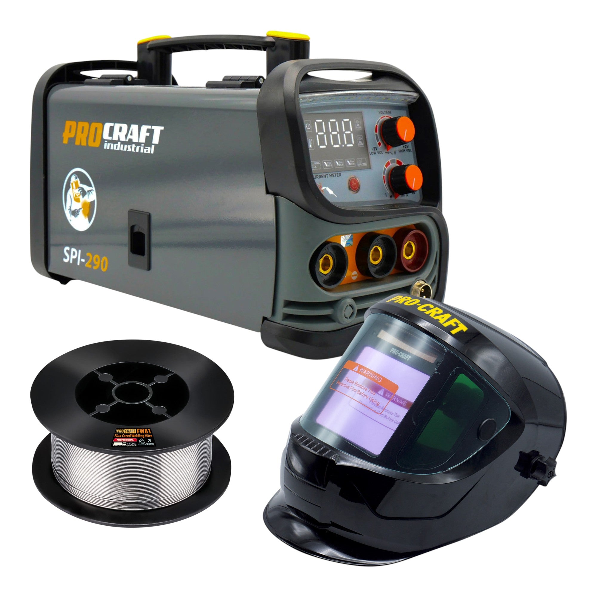 Procraft SPI 290 Kombi Inverter Schweissgeraet 3 8 kW Co Flux MMA TIG Lift Fuelldraht Schweisshelm 0 - toolbrothers