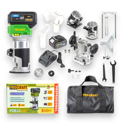 Procraft POB24 1B F Akku Multifunktionsfraese 20 V 6 8 mm Brushless 1x Akku 4 0 Ah Ladegeraet 3 in 1 Zubehoer Tasche 0 - toolbrothers