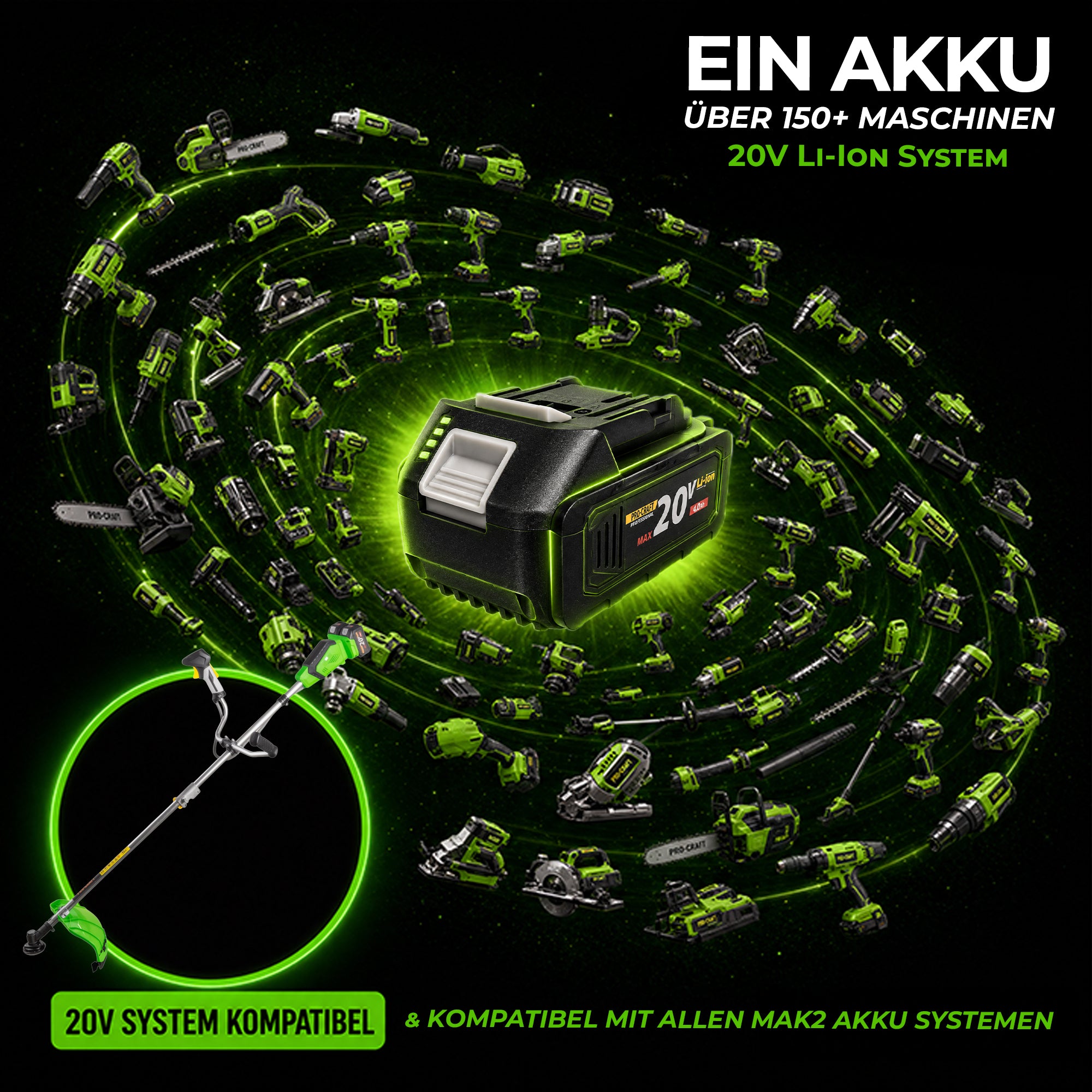 Procraft ATA 40 2 Akku Freischneider 40 V 2x 20 V 420 mm Brushless 2x Akku 4 0 Ah Ladegeraet 2 - toolbrothers
