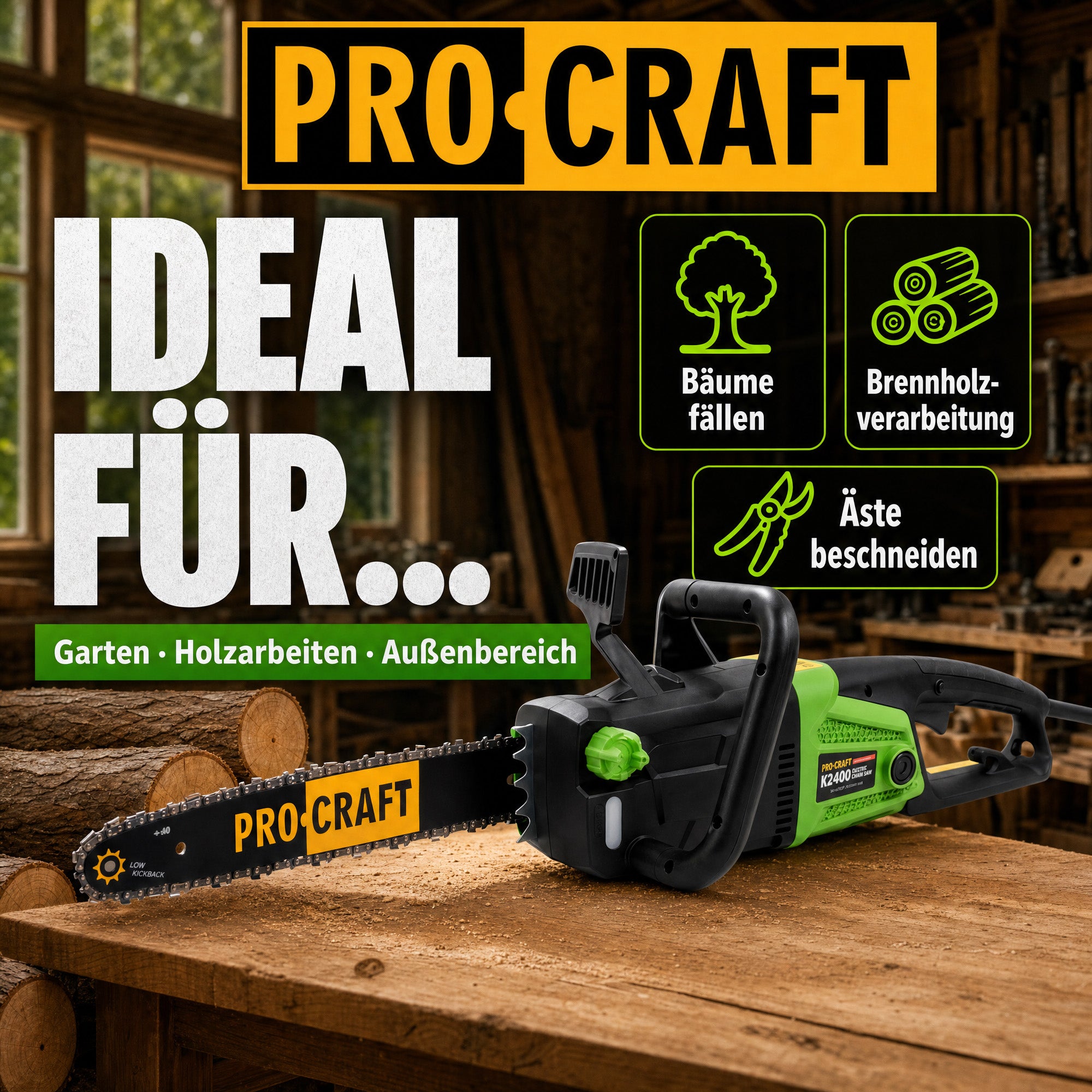 Procraft K2400 Kettensaege 2000 Watt 405 mm Schnittlaenge 3 - toolbrothers