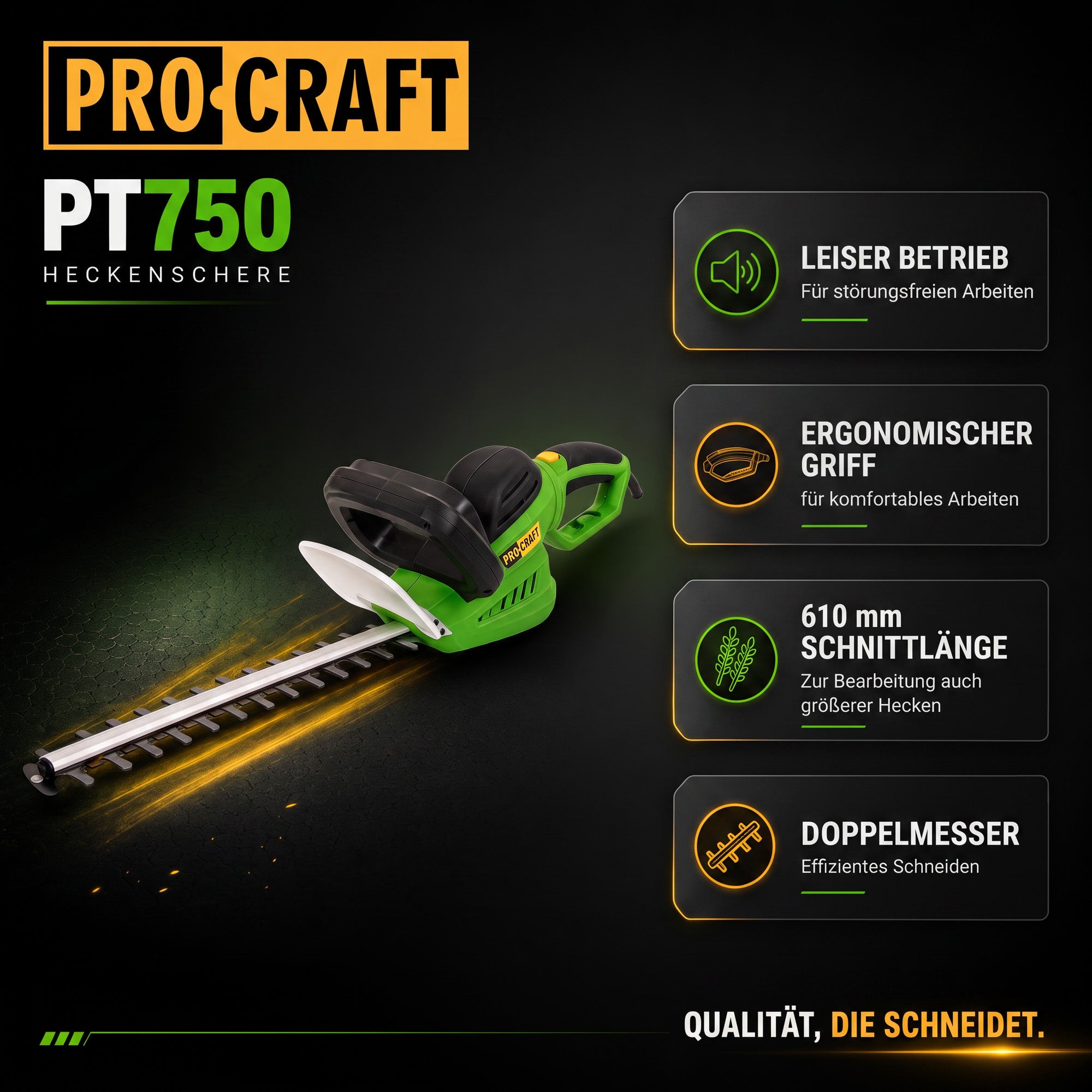 Procraft PT750 Heckenschere 750 Watt 610 mm Schnittlaenge 24 mm Schnittstaerke 2 - toolbrothers