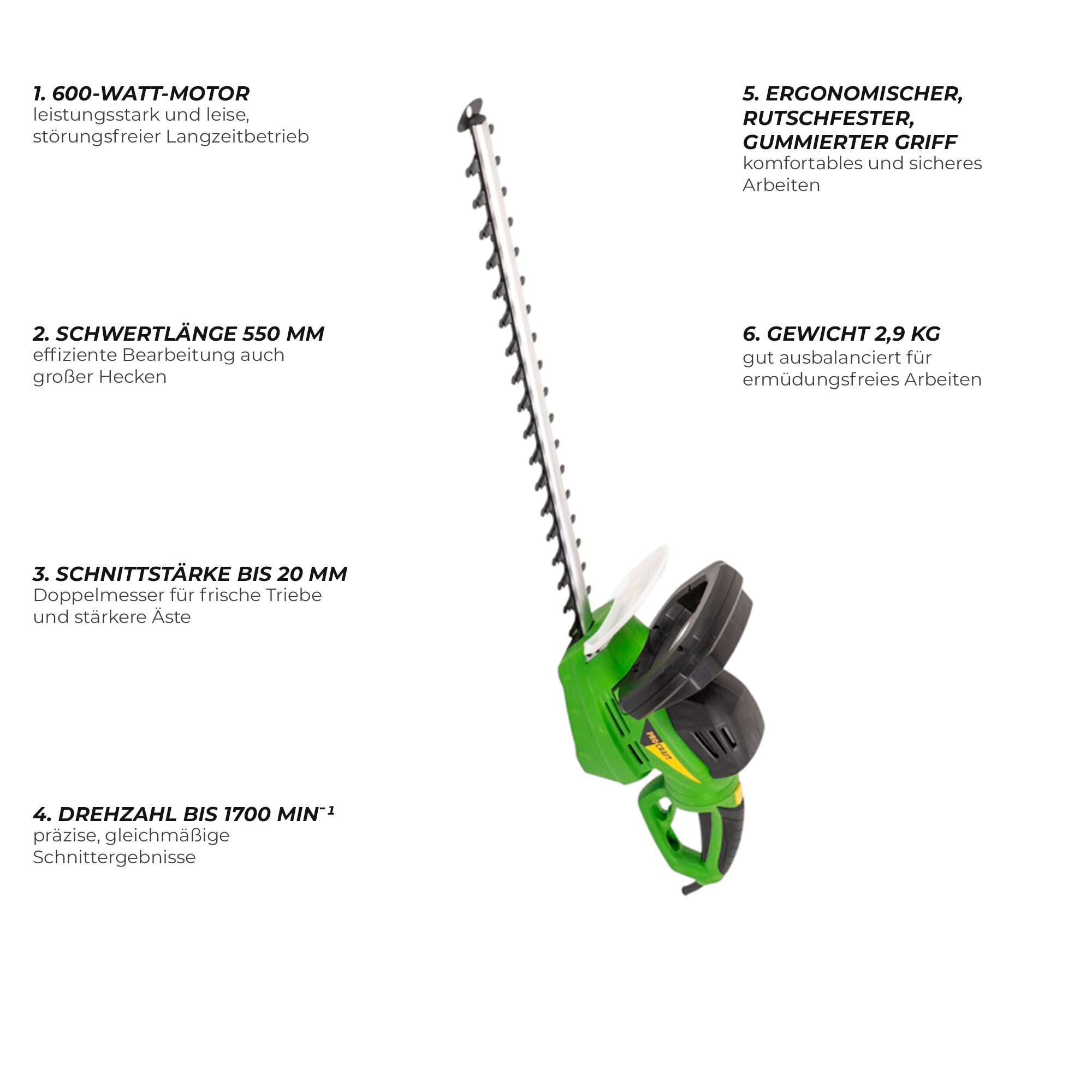 Procraft PT750 Heckenschere 750 Watt 610 mm Schnittlaenge 24 mm Schnittstaerke 4 - toolbrothers