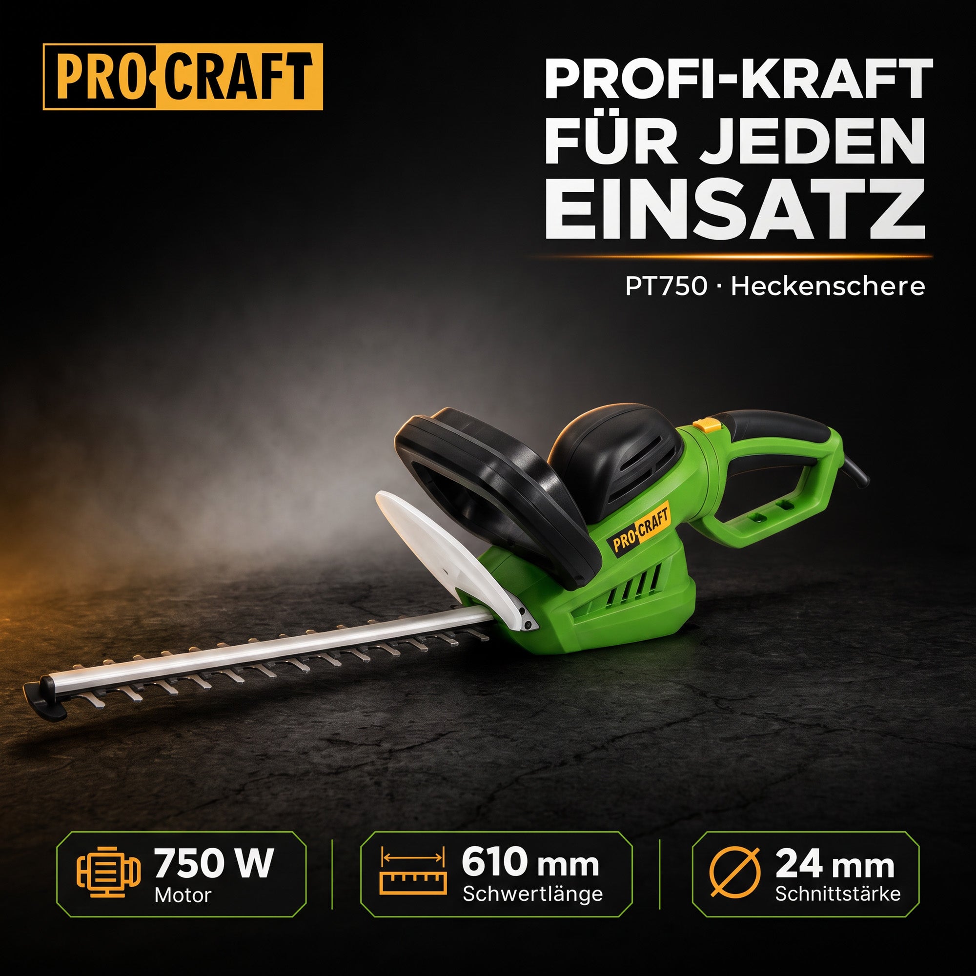 Procraft PT750 Heckenschere 750 Watt 610 mm Schnittlaenge 24 mm Schnittstaerke 1 - toolbrothers