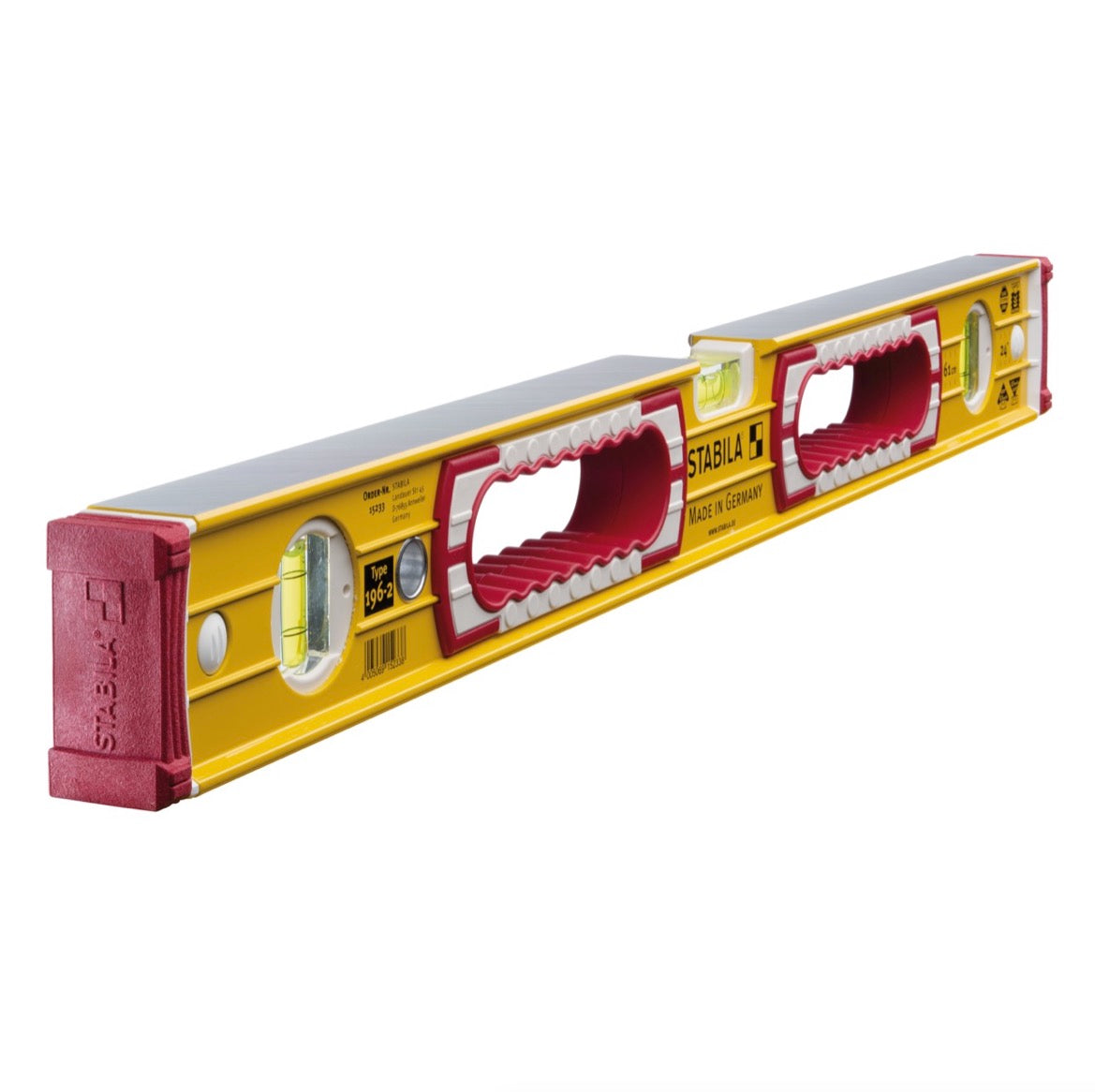 STABILA Type 196-2 Wasserwaage 61 cm ( 15233 ) drei Libellen zwei Grifföffnungen Rutsch-Stopper horizontales und vertikales Messen - Toolbrothers