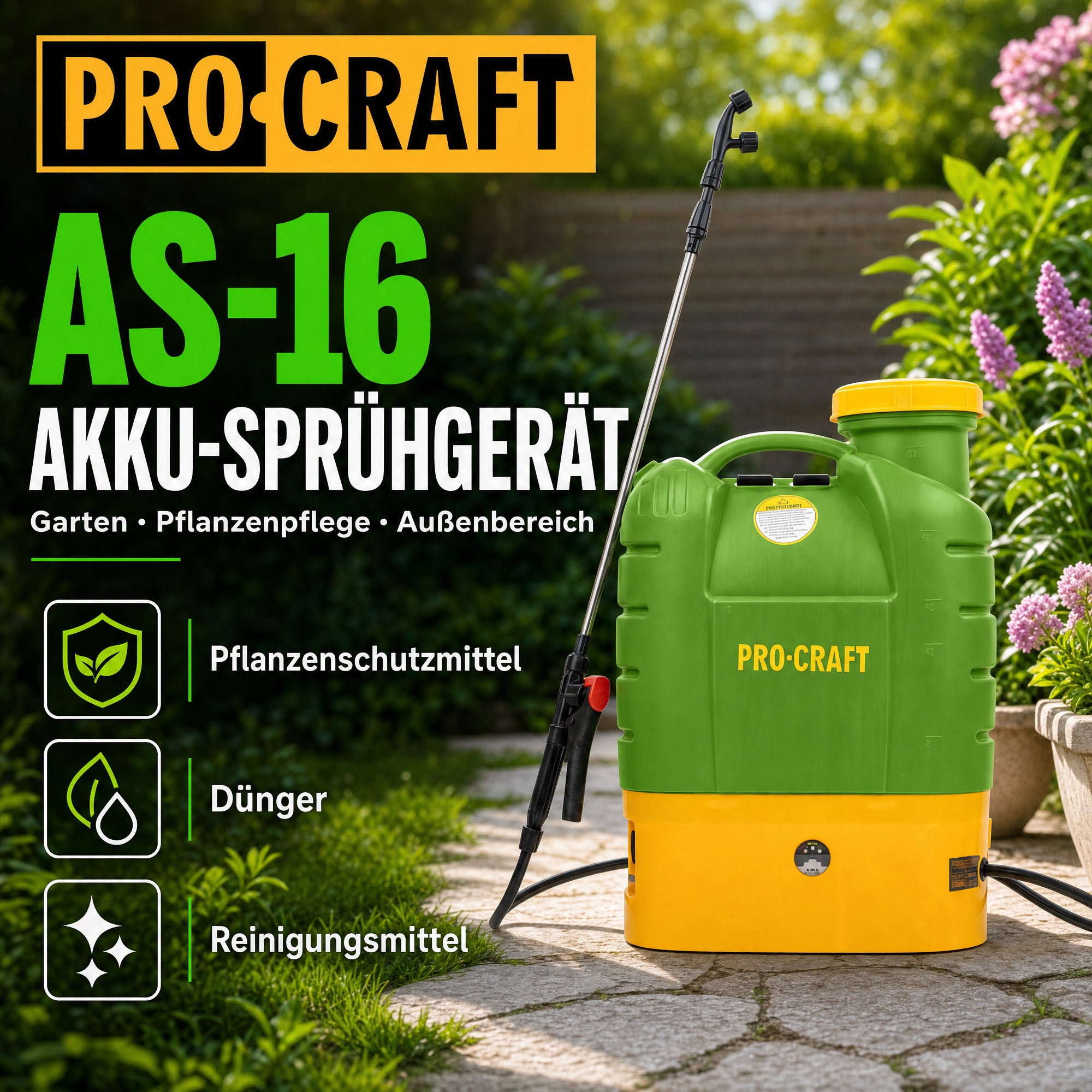 Procraft AS 16 Akku Spruehgeraet 12 V 16 l 5 5 bar integrierter Akku 8 0 Ah Ladegeraet 3 - toolbrothers