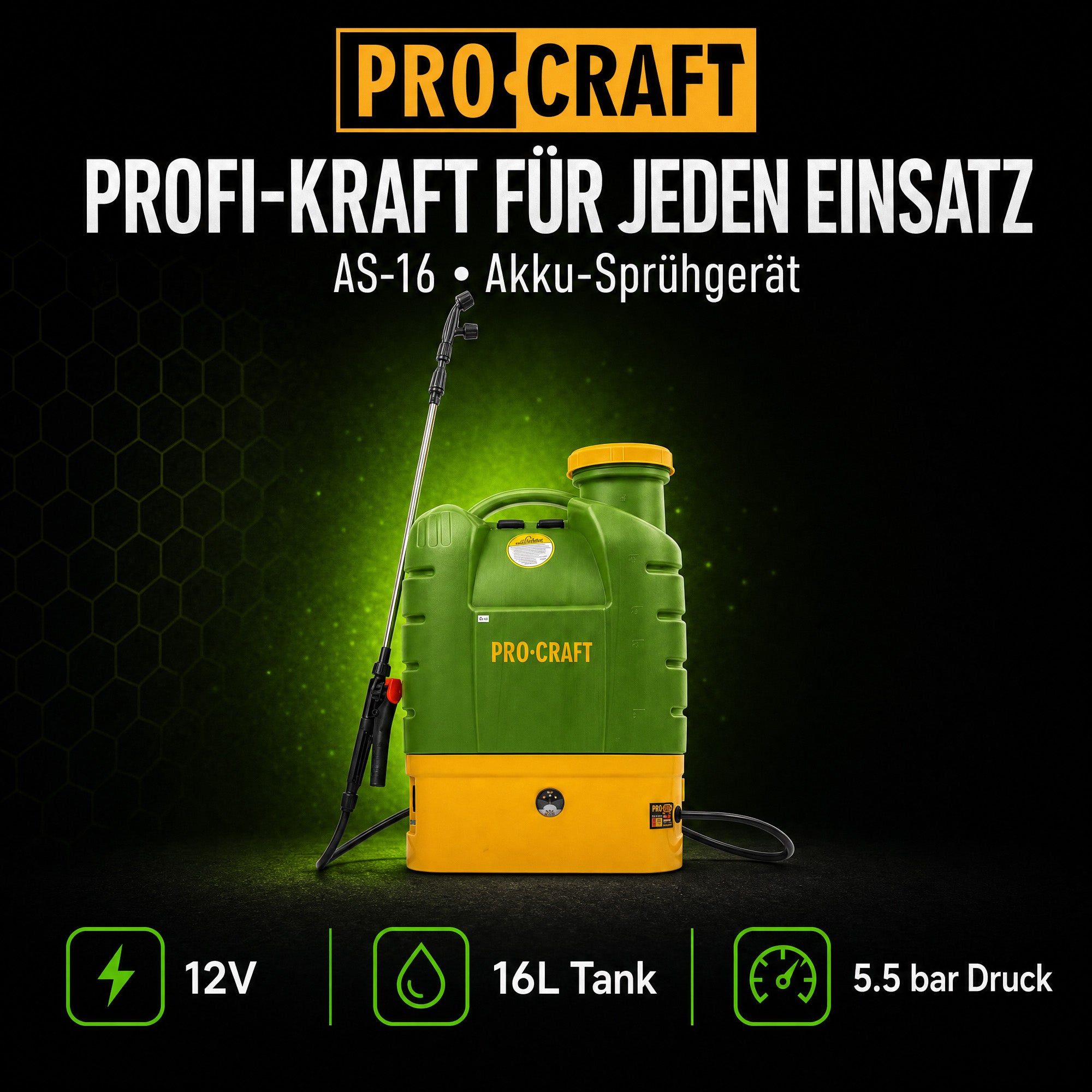 Procraft AS 16 Akku Spruehgeraet 12 V 16 l 5 5 bar integrierter Akku 8 0 Ah Ladegeraet 2 - toolbrothers