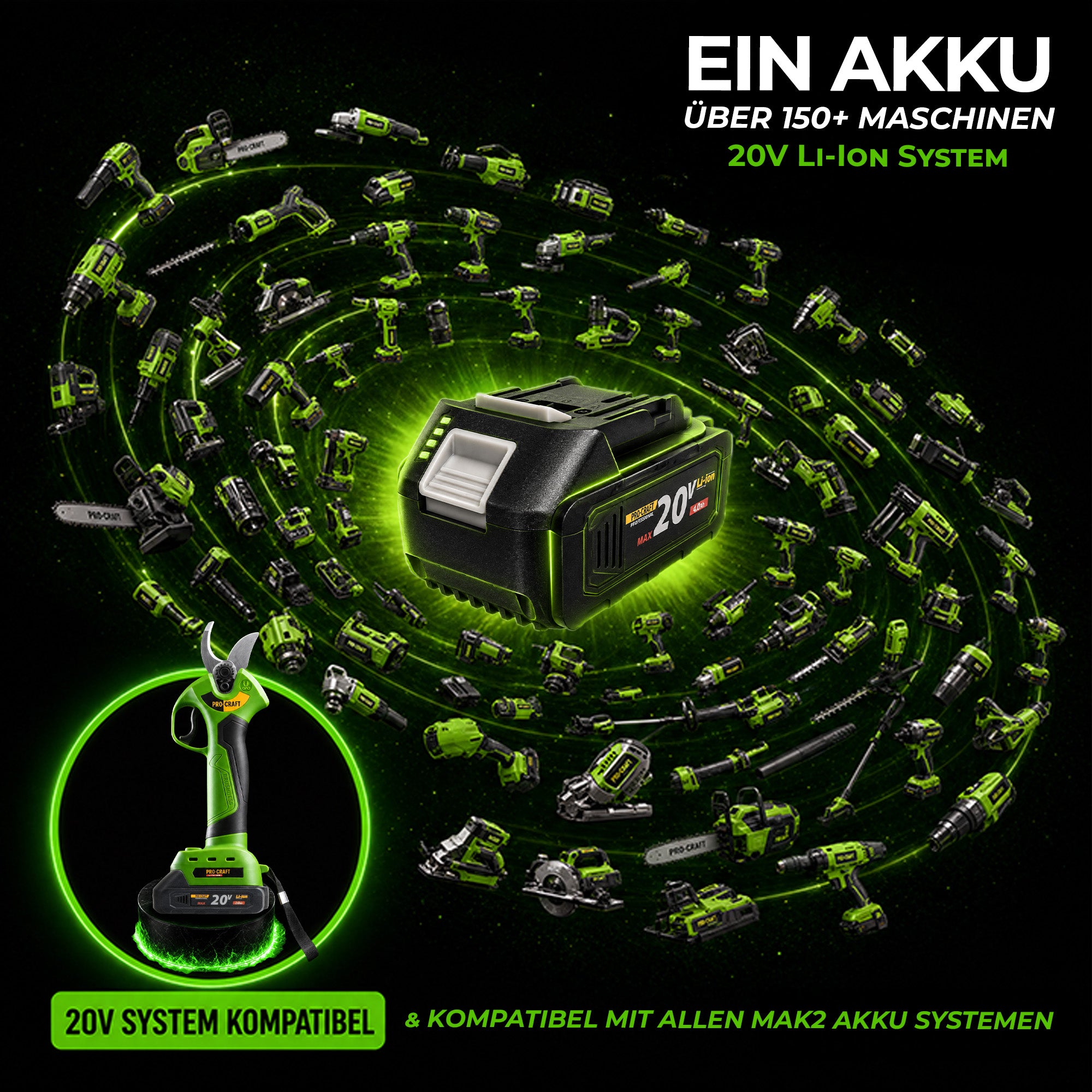 Procraft ES28Li bb Akku Astschere Gartenschere 20 V 25 mm 1x Akku 2 0 Ah Ladegeraet 2 - toolbrothers