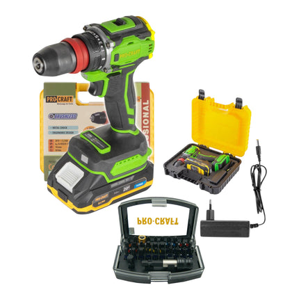 Procraft PA18PRO DFR 1B C Akku Bohrschrauber 20 V 30 Nm Brushless 1x Akku 2 0 Ah Ladegeraet 32 tlg Bit Set Koffer 0 - toolbrothers