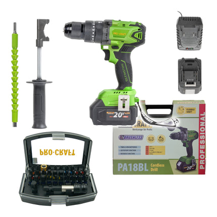 Procraft PA18BL Akku Schlagbohrschrauber 20 V 50 Nm Brushless 2x Akku 4 0 Ah Ladegeraet 32 tlg Bit Set Koffer 0 - toolbrothers