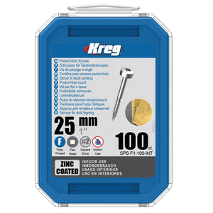 KREG Pocket-Hole Zylinderkopfschraube 25 mm 100 Stk. ( SPS-F1-100 ) Vierkant Antrieb Teilgewinde Feingewinde selbstschneidend verzinkt