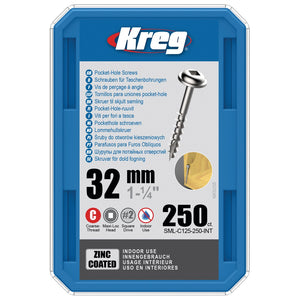 KREG Pocket-Hole Linsenkopfschraube 32 mm 250 Stk ( SML-C125-250 ) Vierkantantrieb Teilgewinde Grobgewinde selbstschneidend verzinkt