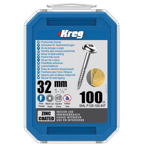 KREG Pocket-Hole Linsenkopfschraube 32 mm 100 Stk ( SML-F125-100 ) Vierkantantrieb Teilgewinde Feingewinde selbstschneidend verzinkt