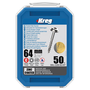 KREG Pocket-Hole Linsenkopfschraube 64 mm 50 Stk ( SML-C250-50 ) Vierkantantrieb Teilgewinde Grobgewinde selbstschneidend verzinkt
