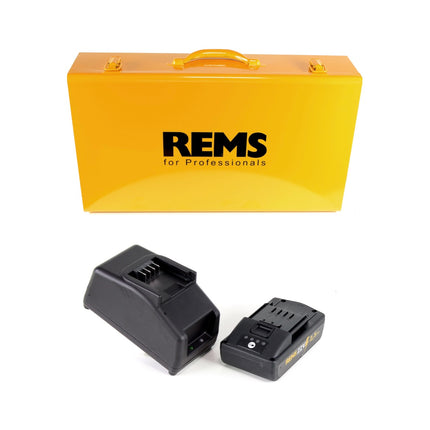 REMS Akku-Press 22V ACC + 1x Akku 2,5Ah + Schnellladegerät + Pressbacken Presszangen Standard TH16, 20, 26 im Stahlblechkasten - Toolbrothers