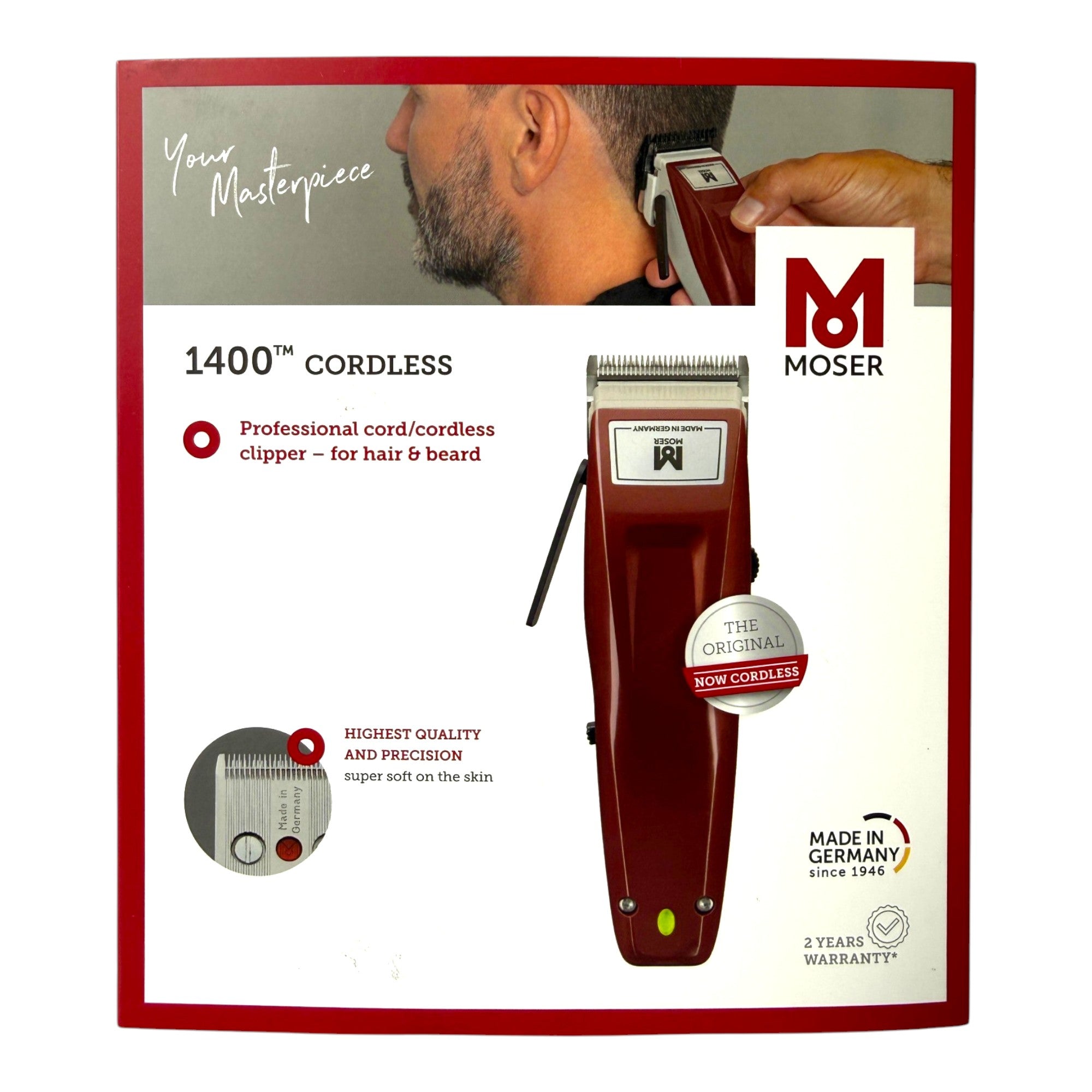 Moser 1400 Cordless Haarschneidemaschine 0 7 3 mm 1430 0050 4x Aufsteckkamm 0 - toolbrothers