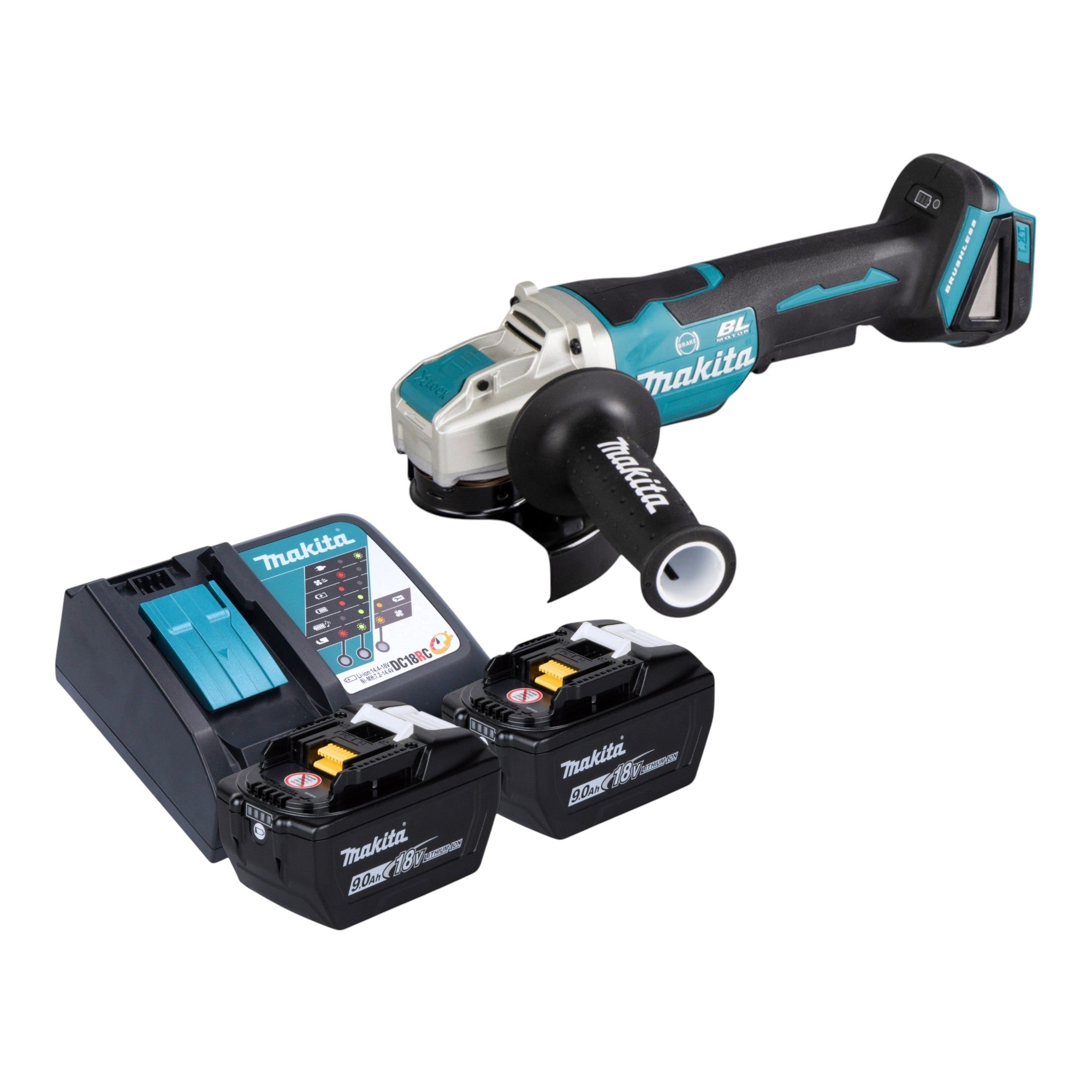 Makita DGA 520 ZX1 Akku Winkelschleifer 18 V 125 mm X LOCK Brushless 2x Akku 9 0 Ah Ladegeraet 0 - toolbrothers
