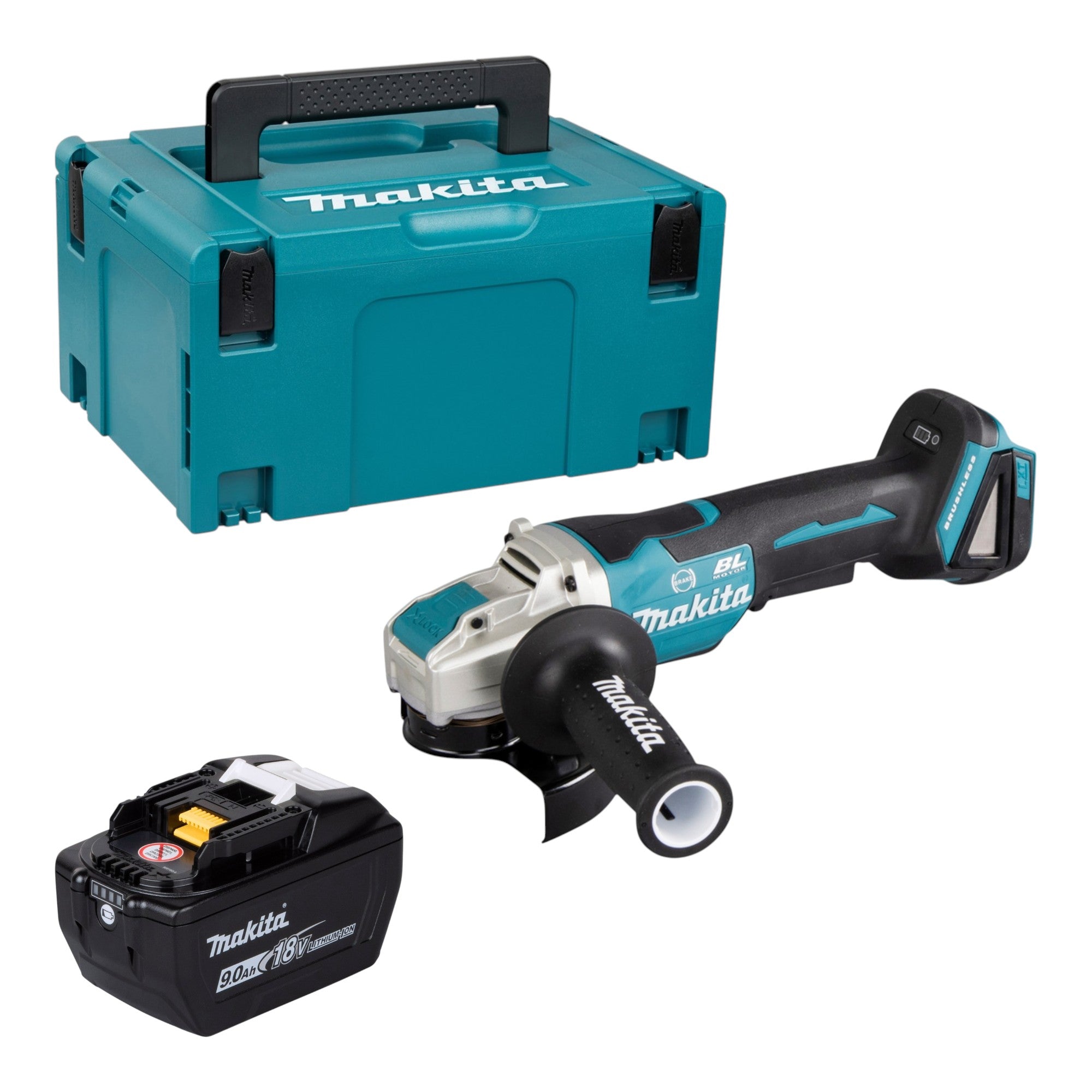 Makita DGA 520 ZX1 Akku Winkelschleifer 18 V 125 mm X LOCK Brushless 1x Akku 9 0 Ah Makpac ohne Ladegeraet 0 - toolbrothers