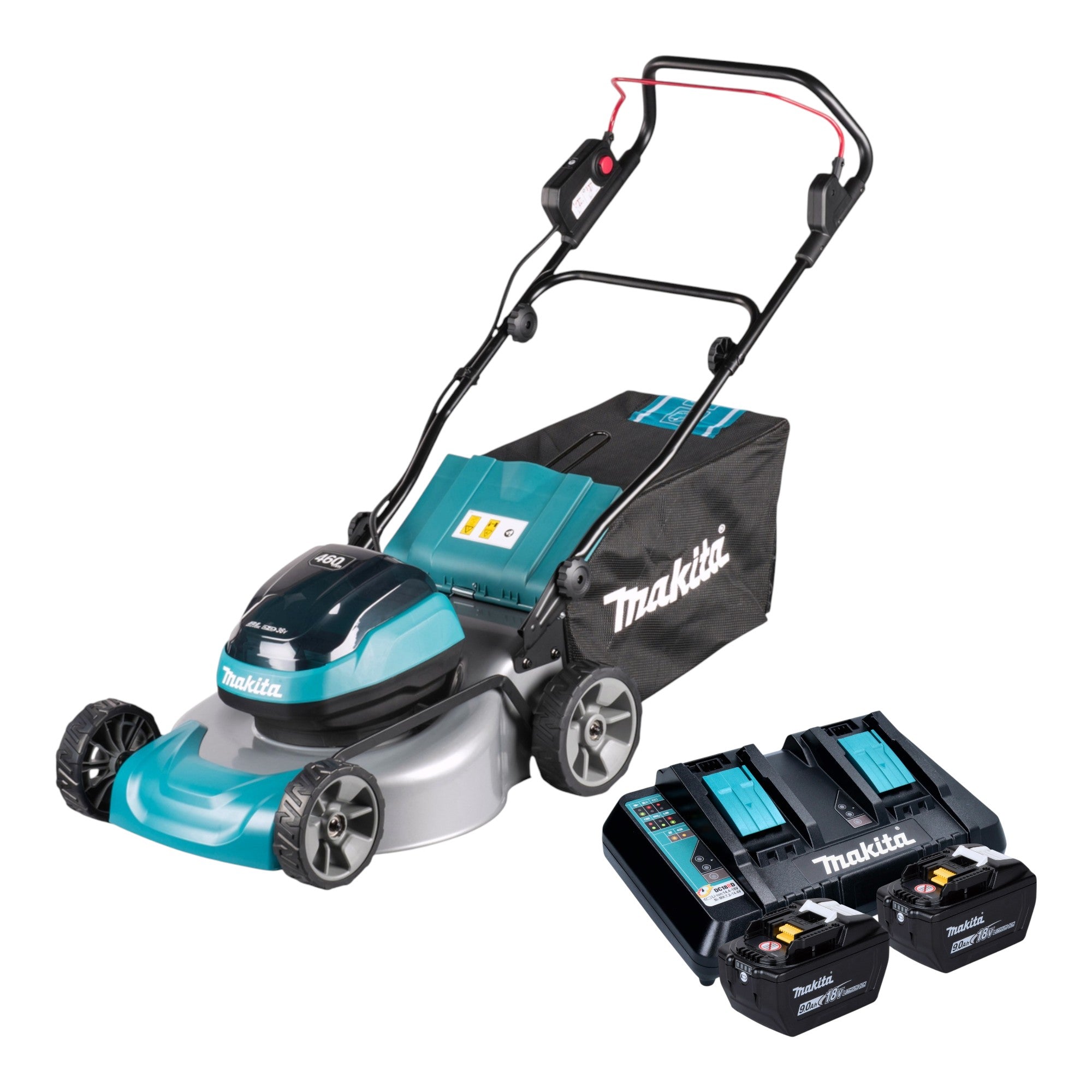 Makita DLM 466 Z Akku Rasenmaeher 36 V 2x 18 V 46 cm Brushless 2x Akku 9 0 Ah Ladegeraet 0 - toolbrothers