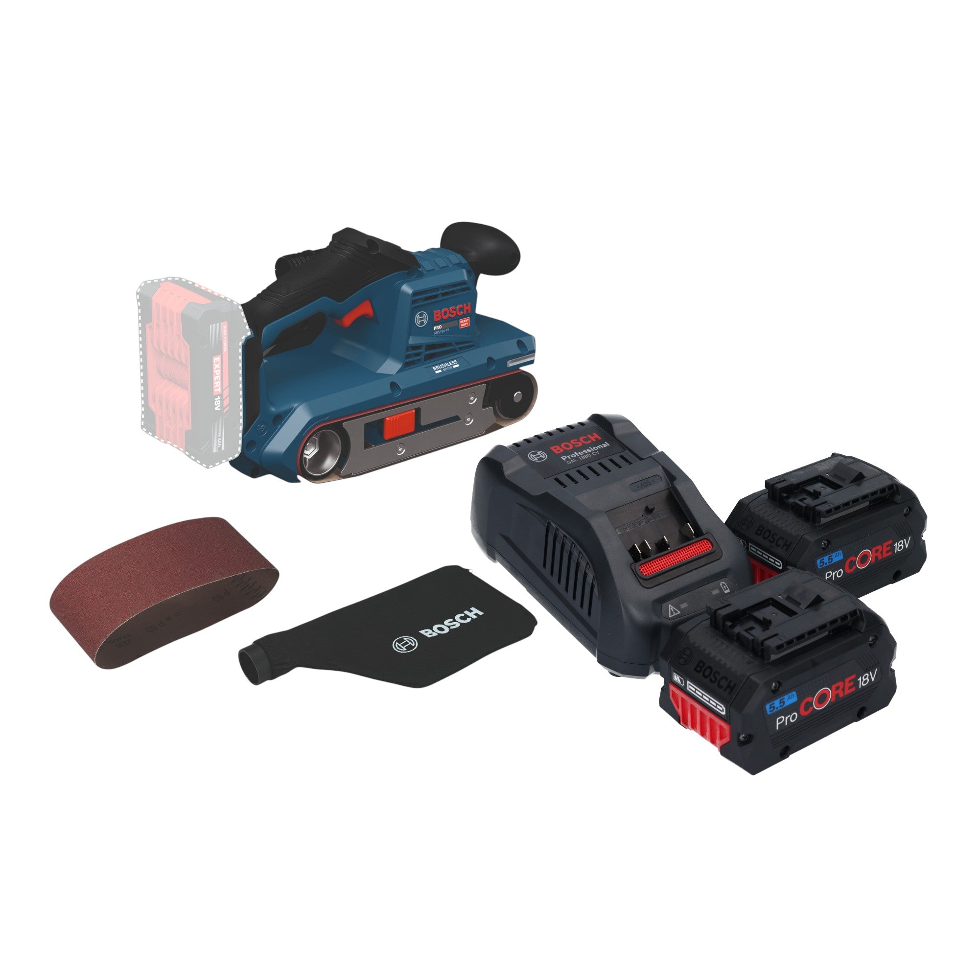 Bosch GBS 18V 75 Akku Bandschleifer 18 V 76 x 533 mm Brushless 2x ProCORE Akku 5 5 Ah Ladegeraet 0 - toolbrothers