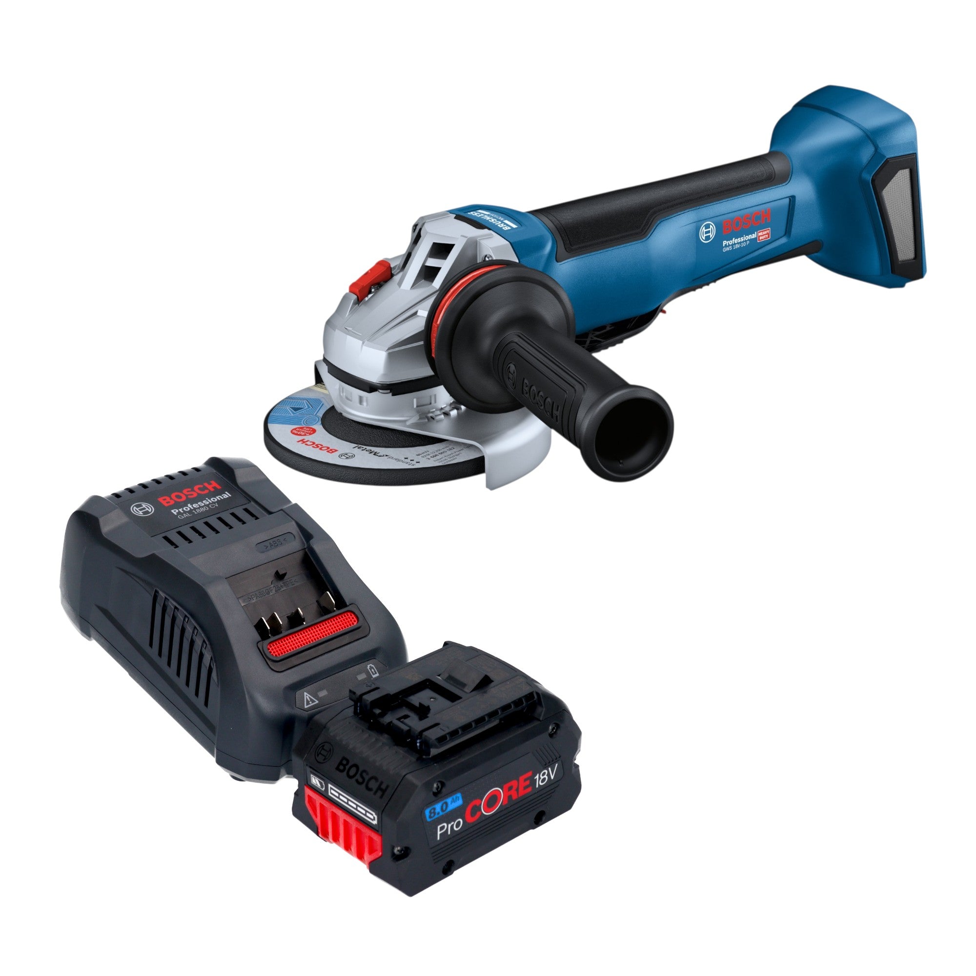 Bosch GWS 18V 10 P Professional Akku Winkelschleifer 18 V 125 mm Brushless 1x ProCORE Akku 8 0 Ah Ladegeraet 0 - toolbrothers