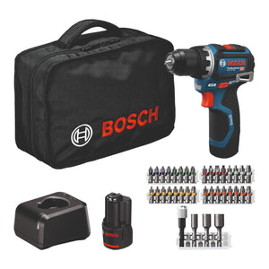 Bosch GSR 12V-32 Professional Akku Bohrschrauber 12 V 32 Nm Brushless ( 06019N7004 ) + 2x Akku 2,0 Ah + Ladegerät + 36 tlg. Zubehör + Tasche
