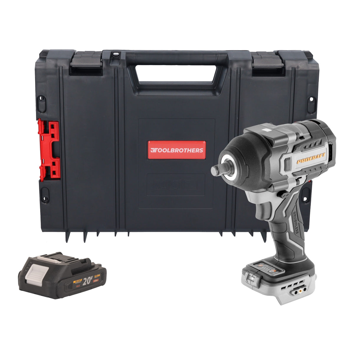 ProCraft Industrial IW850A-BB Akku Schlagschrauber 20 V 850 Nm 1/2" Brushless + 1x Akku 2,0 Ah + RHINO Toolcase - ohne Ladegerät