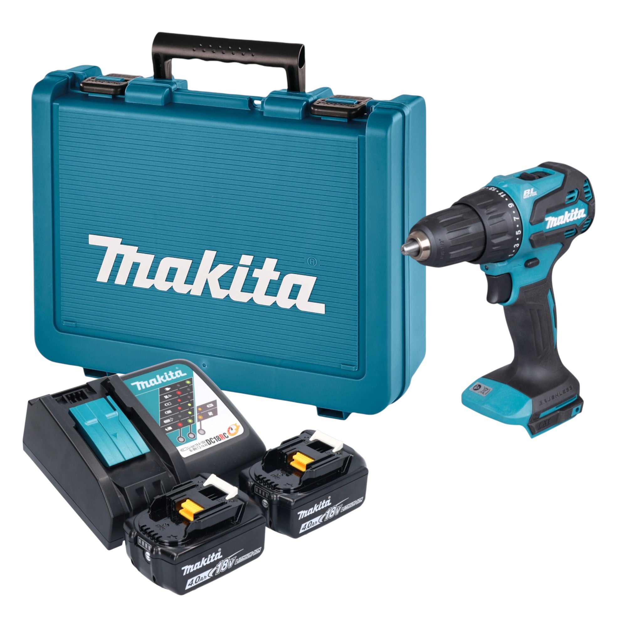 Makita DHP 490 RME Akku Schlagbohrschrauber 18 V 65 Nm Brushless 2x Akku 4 0 Ah Ladegeraet Koffer 0 - toolbrothers