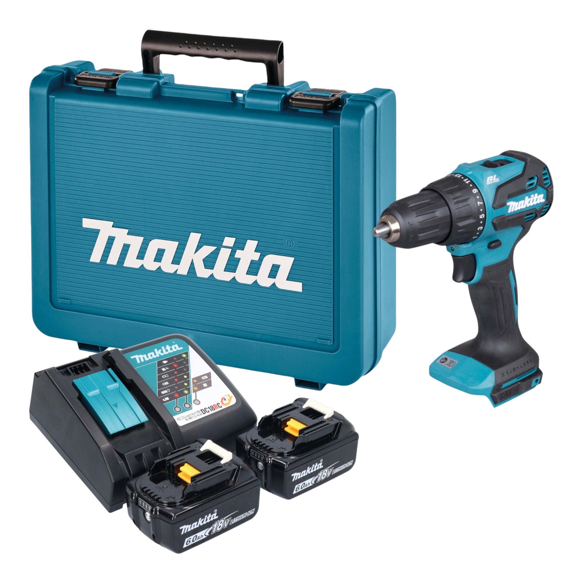 Makita DHP 490 RGE Akku Schlagbohrschrauber 18 V 65 Nm Brushless 2x Akku 6 0 Ah Ladegeraet Koffer 0 - toolbrothers