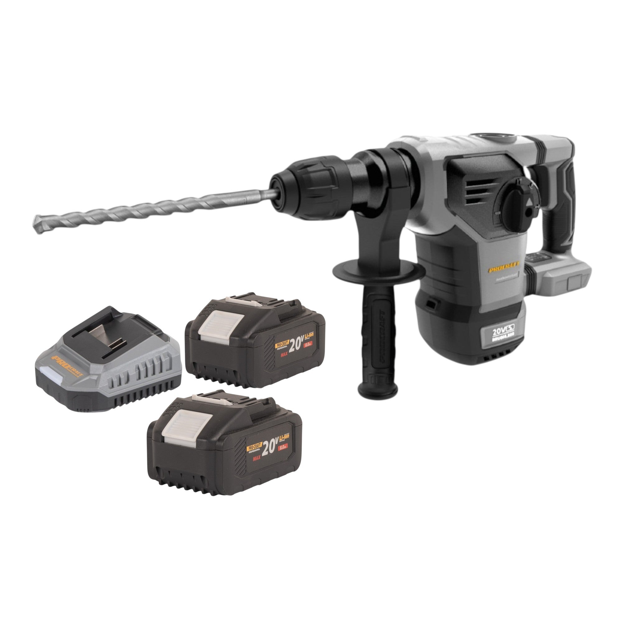 Procraft Industrial HD20B BB Akku Kombihammer 20 V 5 J SDS plus Brushless 2x Akku 8 0 Ah Ladegeraet 0 - toolbrothers