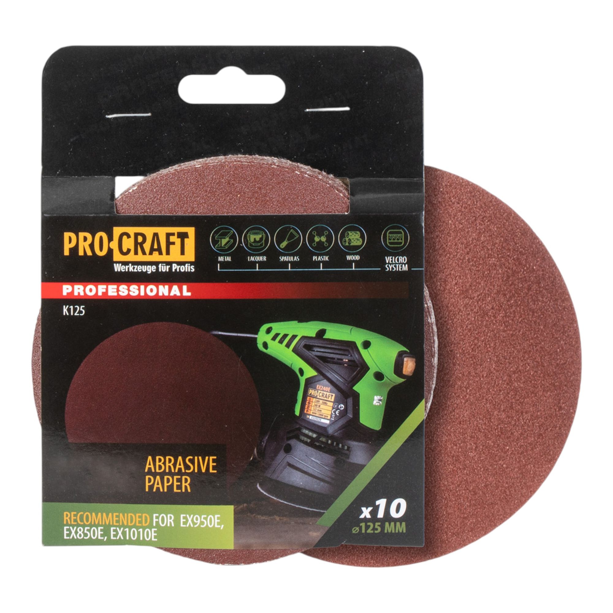 Procraft K125 180 Schleifpapier Klett 125 mm P180 10 Stk fuer Exzenterschleifer 1 - toolbrothers