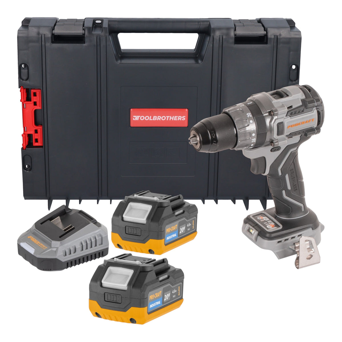 Procraft Industrial CD20Abb Akku Schlagbohrschrauber 20 V 85 Nm + 2x Akku 4,0 Ah + Ladegerät + RHINO Toolcase