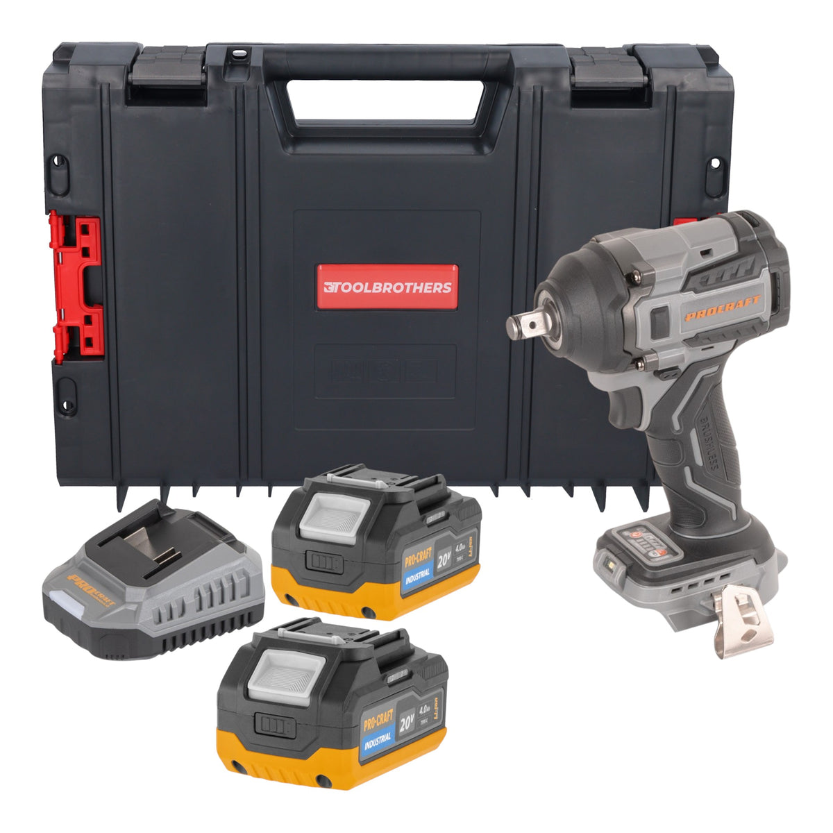 Procraft Industrial IW550Abb Akku Schlagschrauber 20 V 550 Nm 1/2" + 2x Akku 4,0 Ah + Ladegerät + RHINO Toolcase